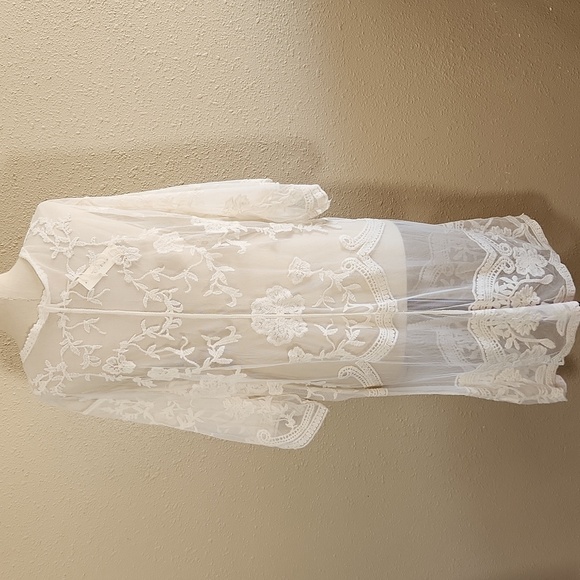 ADIVA OPEN FRONT LACE LONG CARDIGAN KIMONO - Picture 6 of 8